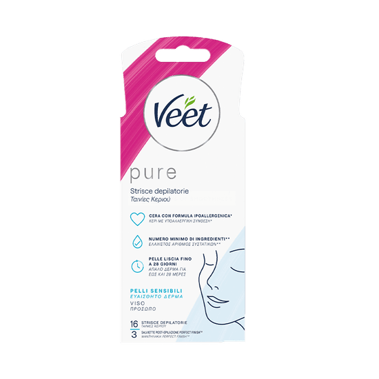Veet Pure strisce ipoallergeniche depilatorie viso, 16 pezzi