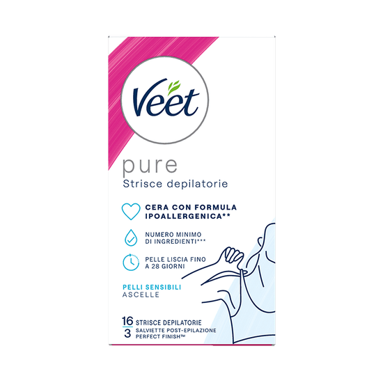 Veet Pure strisce ipoallergeniche depilatorie ascelle, 16 pezzi