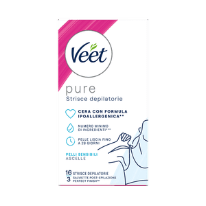 Veet Pure strisce ipoallergeniche depilatorie ascelle, 16 pezzi
