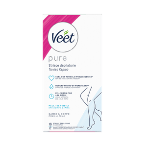 Veet Pure strisce ipoallergeniche depilatorie corpo e gambe, 16 pezzi