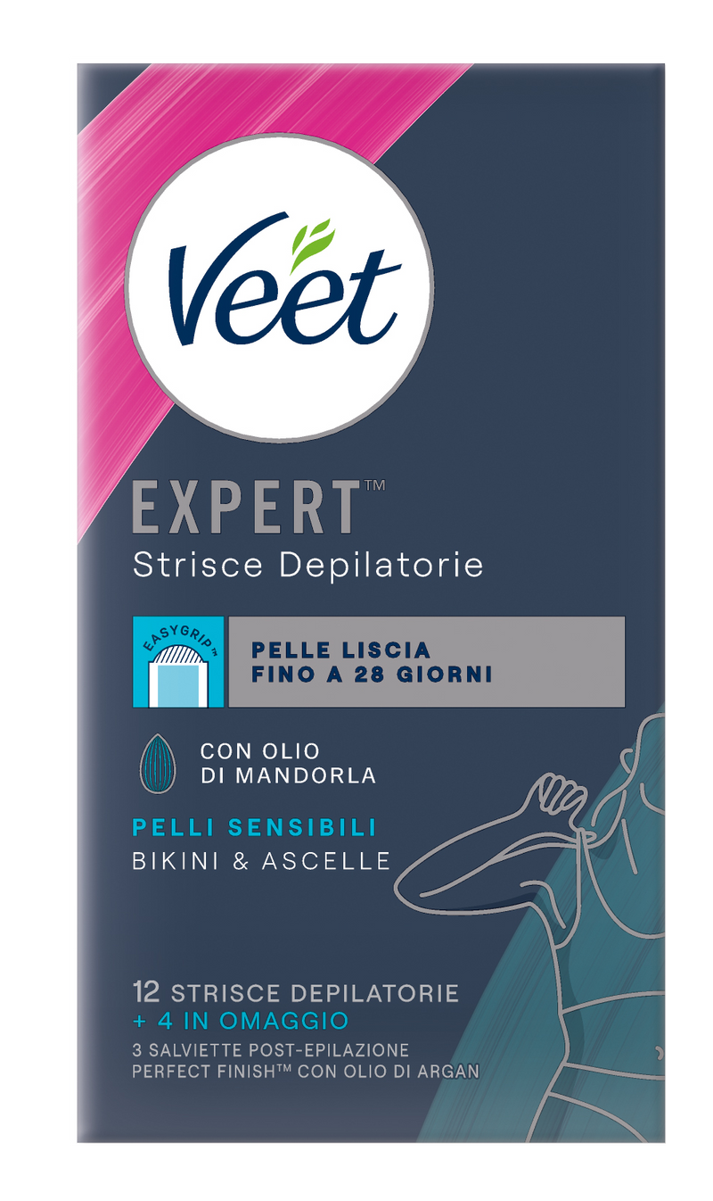 Veet Expert™ strisce depilatorie ascelle e bikini pelli sensibili, 16 pezzi 