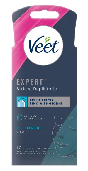 Veet Expert™ strisce depilatorie viso pelli sensibili, 12 pezzi