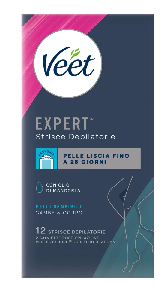 Veet Expert™ strisce depilatorie corpo pelli sensibili, 12 pezzi