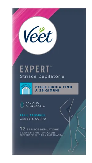 Veet Expert™ strisce depilatorie corpo pelli sensibili, 12 pezzi